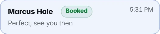 A text conversation marked Booked by the AI appointment setter.